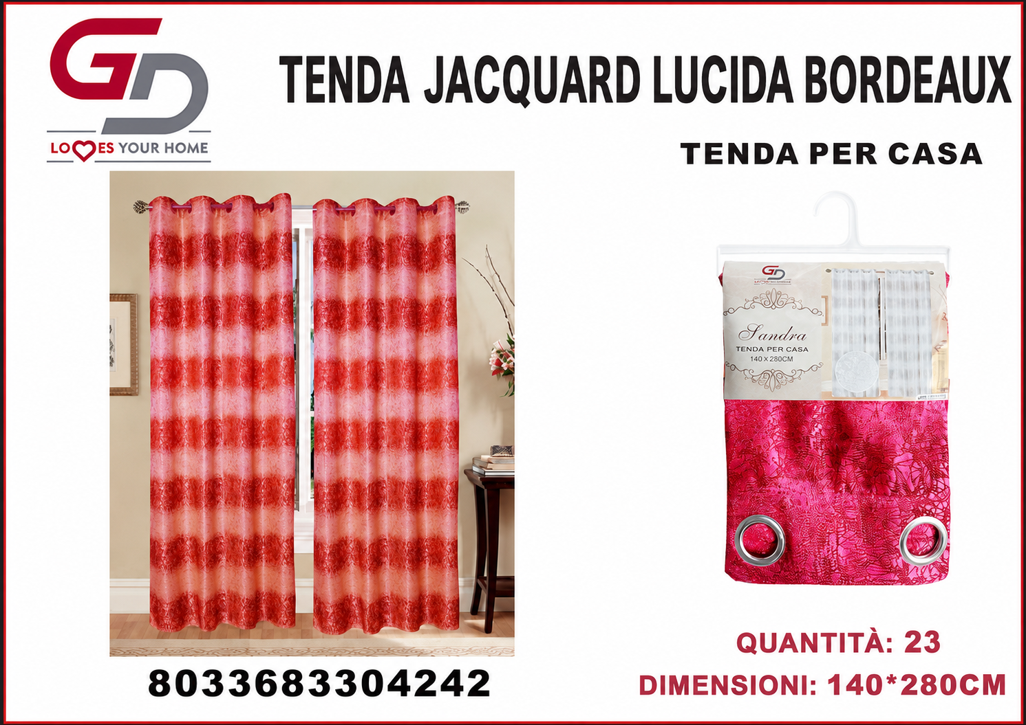 TENDA PER CASA SANDRA 140*280CM ROSSO