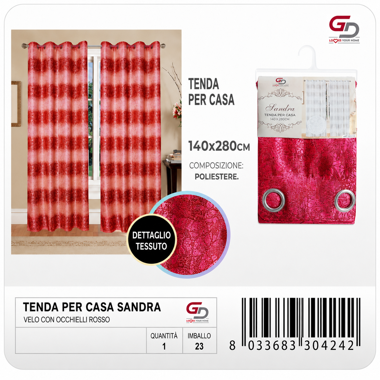 TENDA PER CASA SANDRA 140*280CM ROSSO