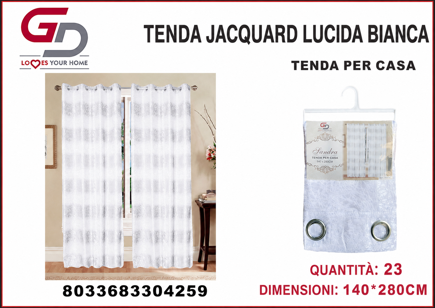 TENDA PER CASA SANDRA 140*280CM BIANCO