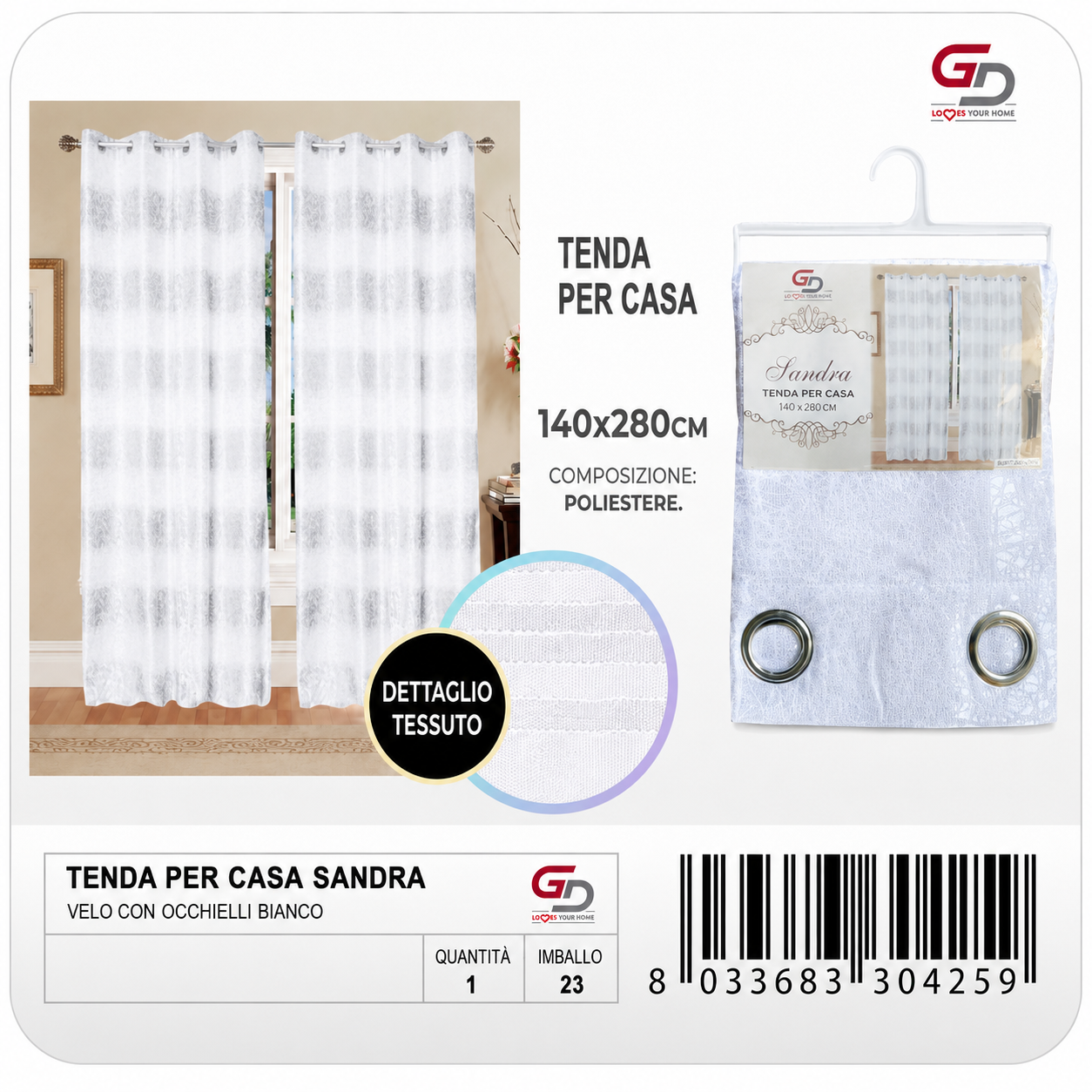TENDA PER CASA SANDRA 140*280CM BIANCO