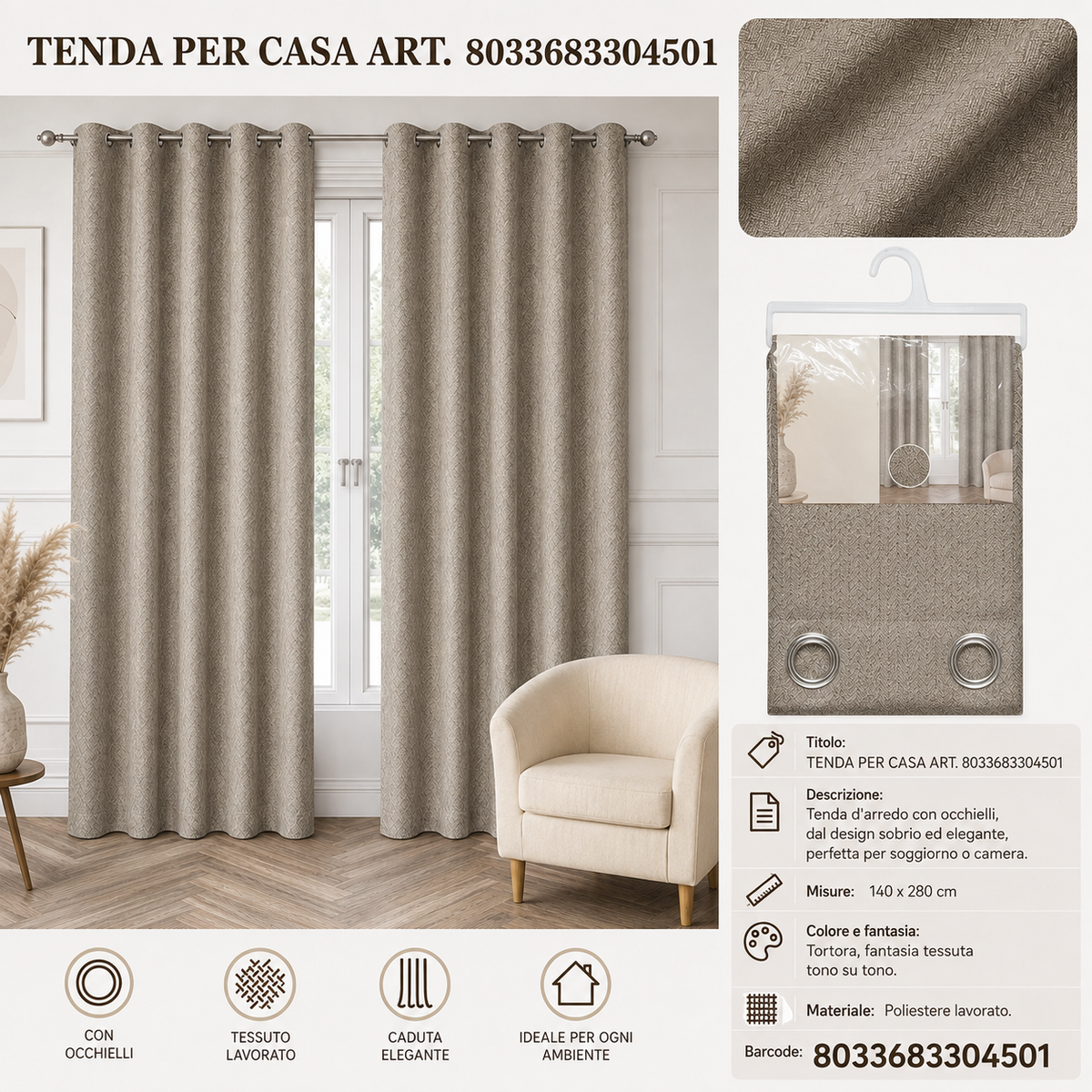 TENDA PER CASA CORALINE 140*280CM - 8033683304501
