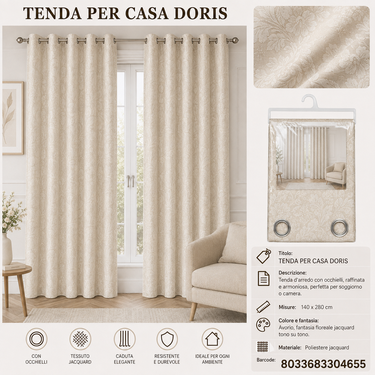 TENDA PER CASA DORIS 140*280CM - 8033683304655