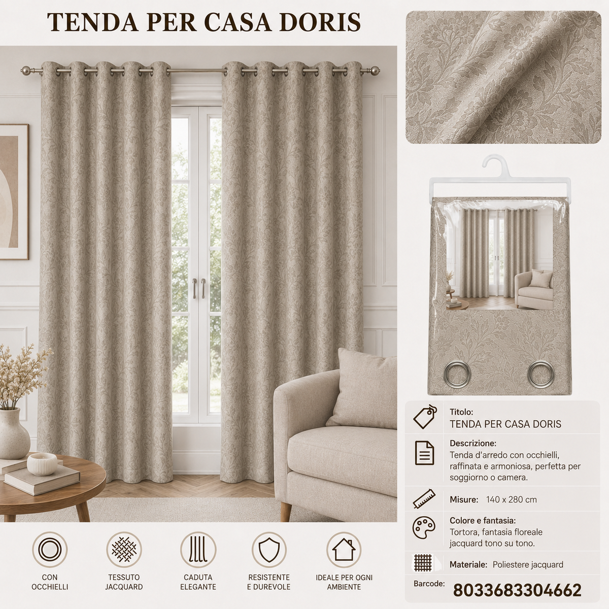 TENDA PER CASA DORIS 140*280CM - 8033683304662