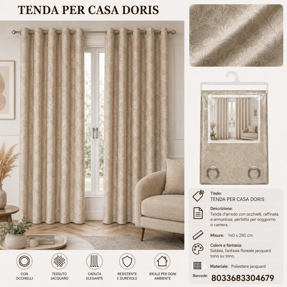 TENDA PER CASA DORIS 140*280CM - 8033683304679