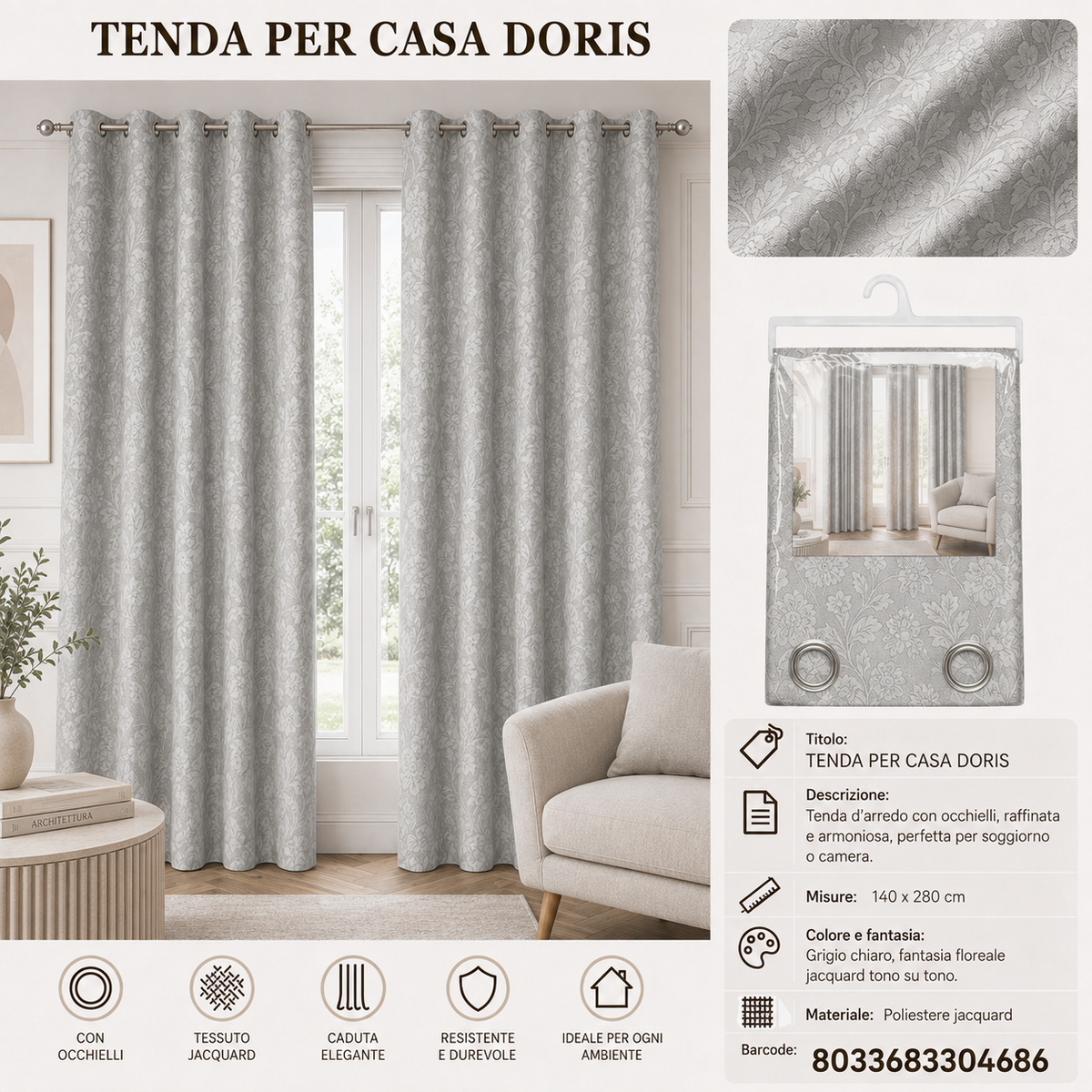 TENDA PER CASA DORIS 140*280CM - 8033683304686