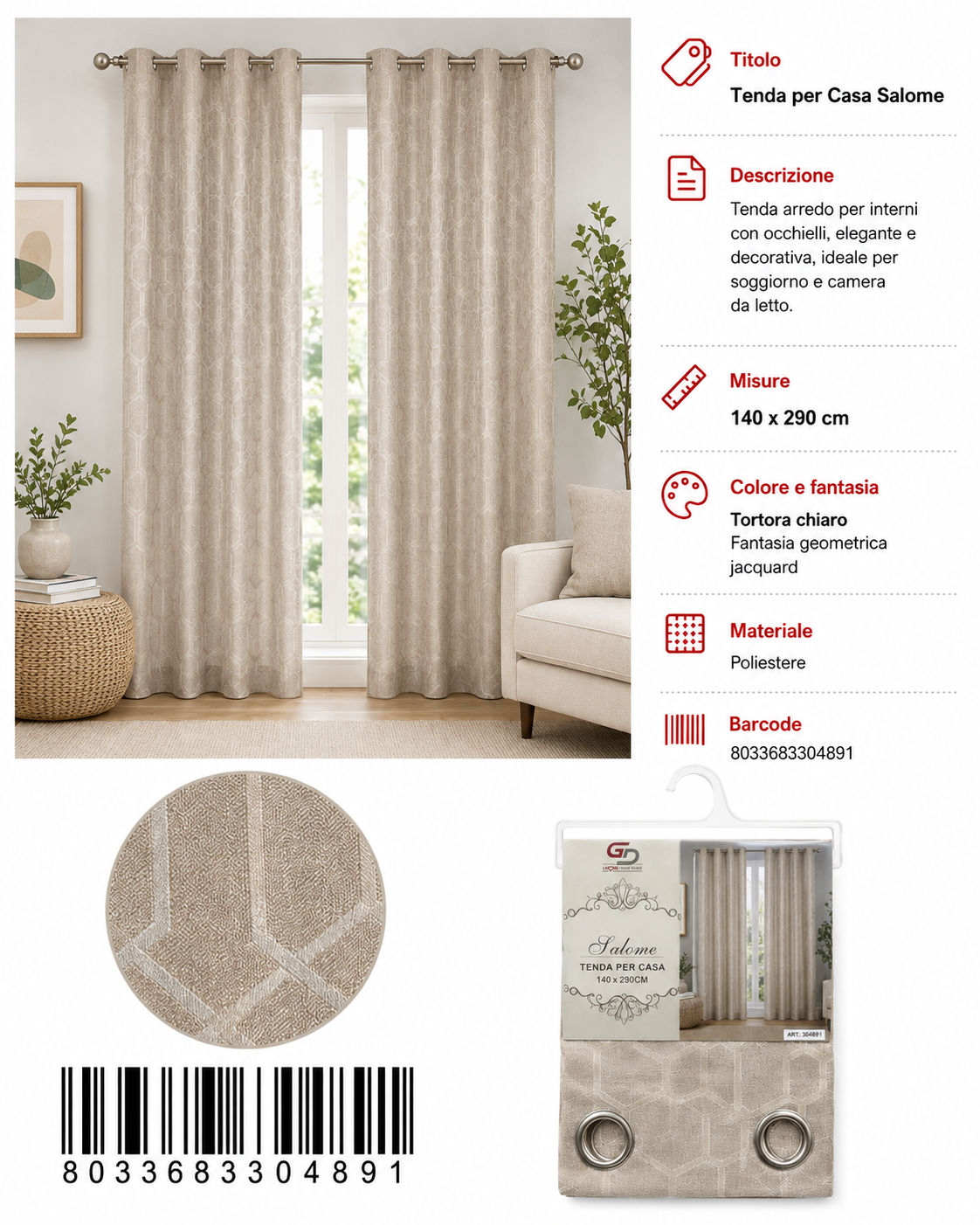 TENDA PER CASA SALOME 140*290CM 140*290CM - 8033683304891