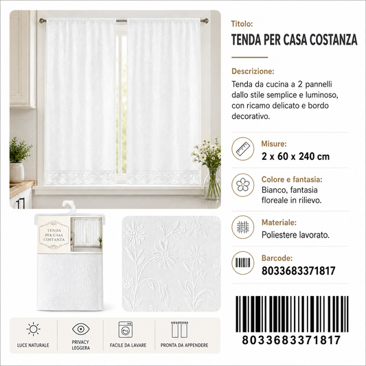 TENDA PER CASA COSTANZA BIANCO 2*60*240CM - 8033683371817