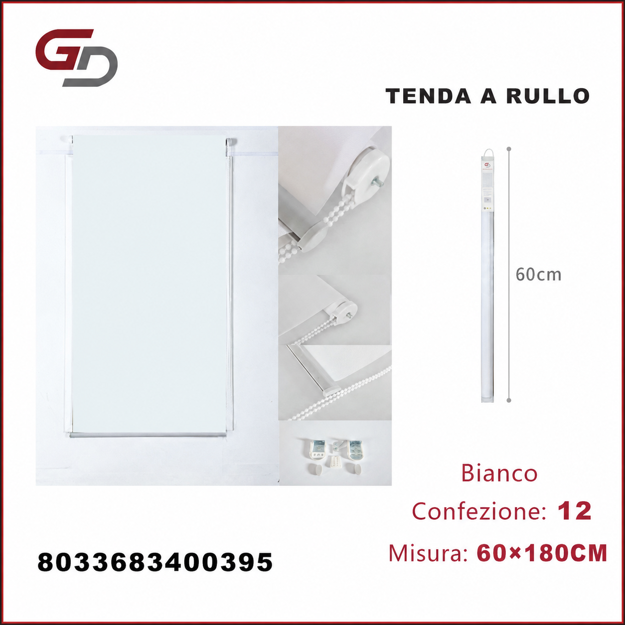 TENDA A RULLO TRASLUCIDA 60*180CM BIANCO