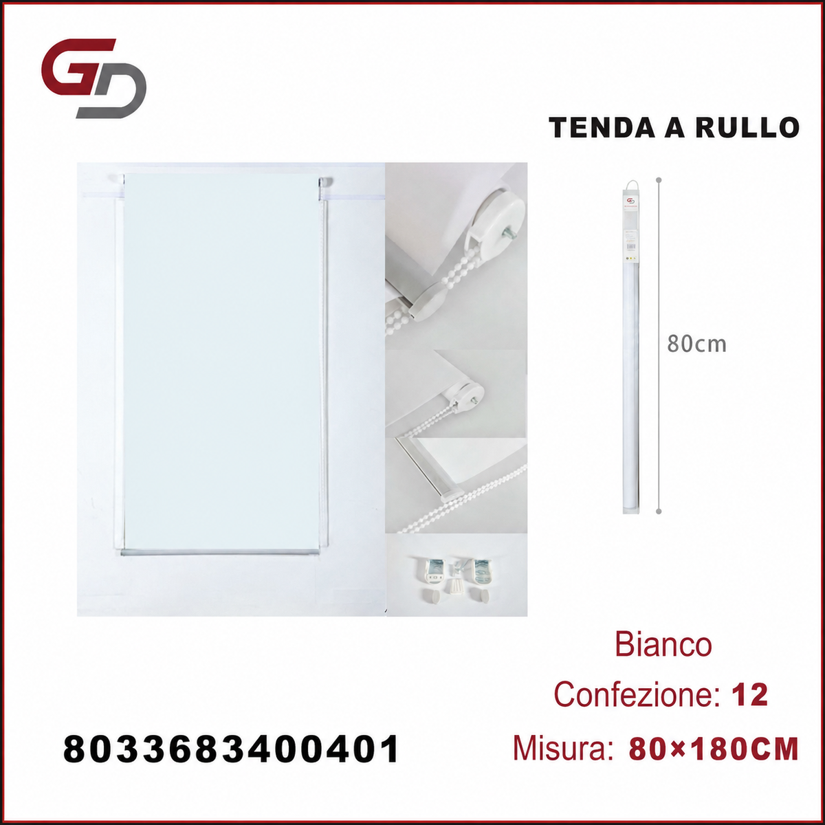 TENDA A RULLO TRASLUCIDA 80*180CM BIANCO