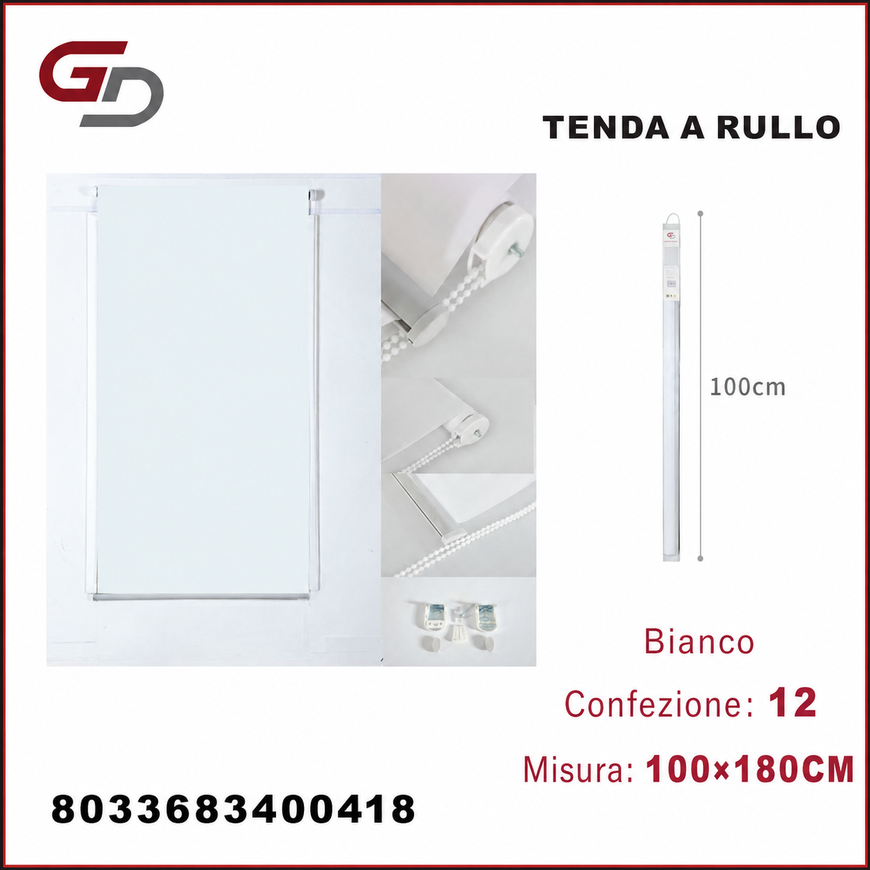 TENDA A RULLO TRASLUCIDA 100*180CM BIANCO