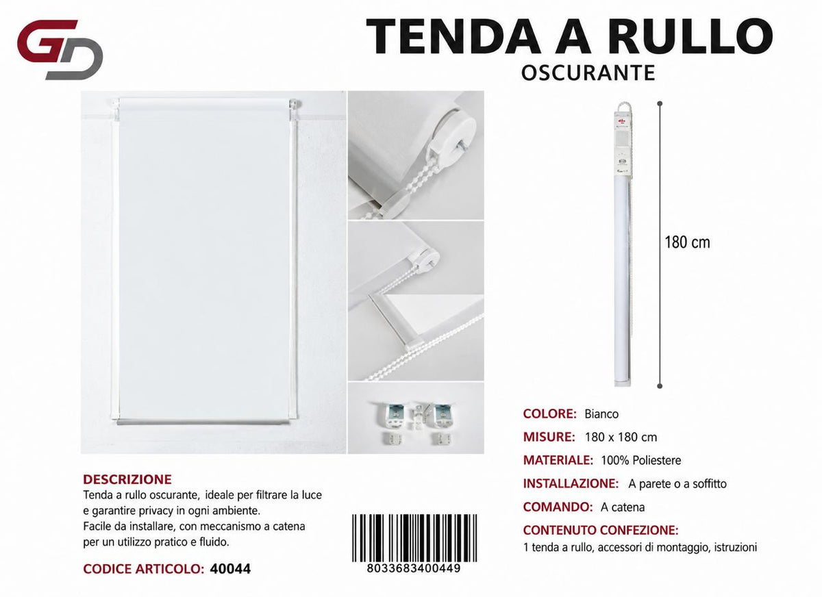 TENDA A RULLO TRASLUCIDA 180*180CM BIANCO