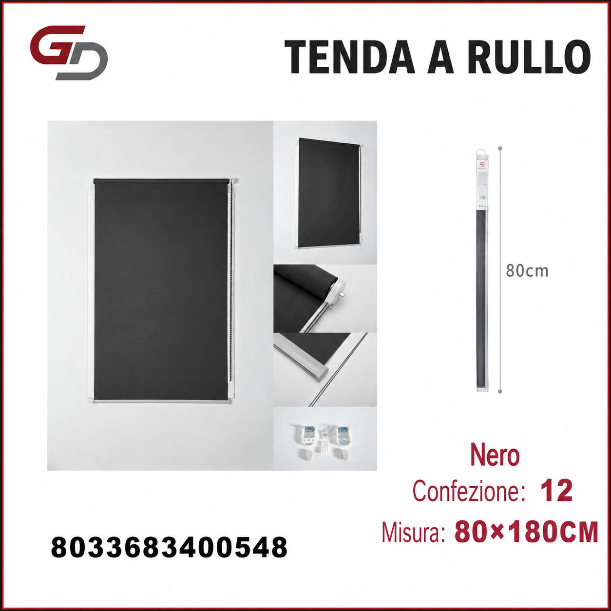 TENDA A RULLO TRASLUCIDA 80*180CM NERO