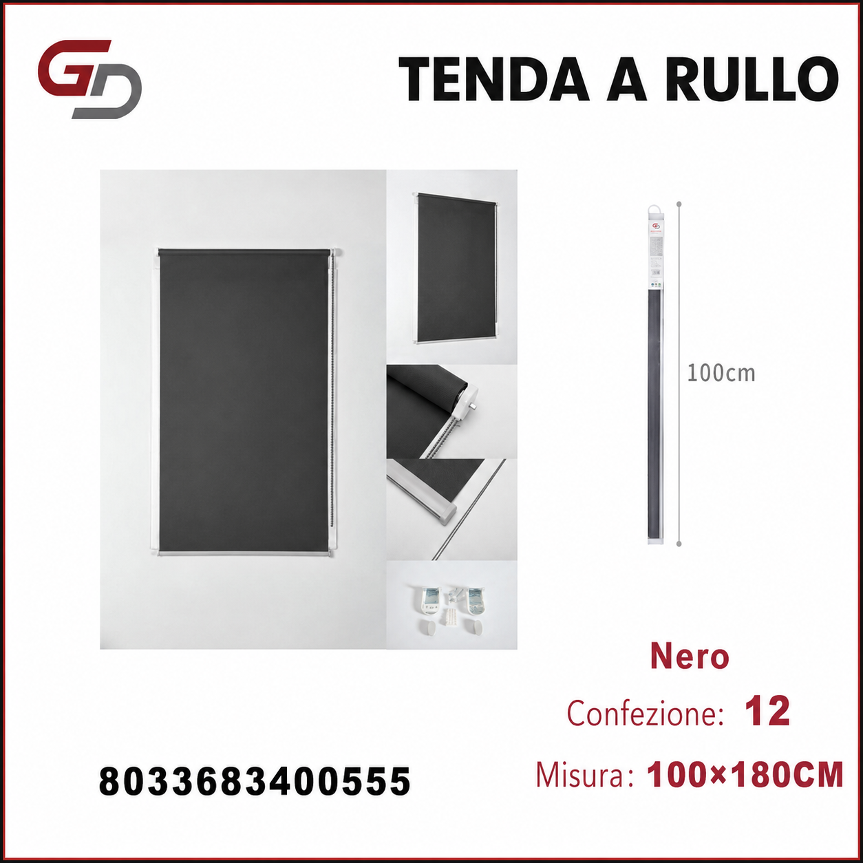 TENDA A RULLO TRASLUCIDA 100*180CM NERO