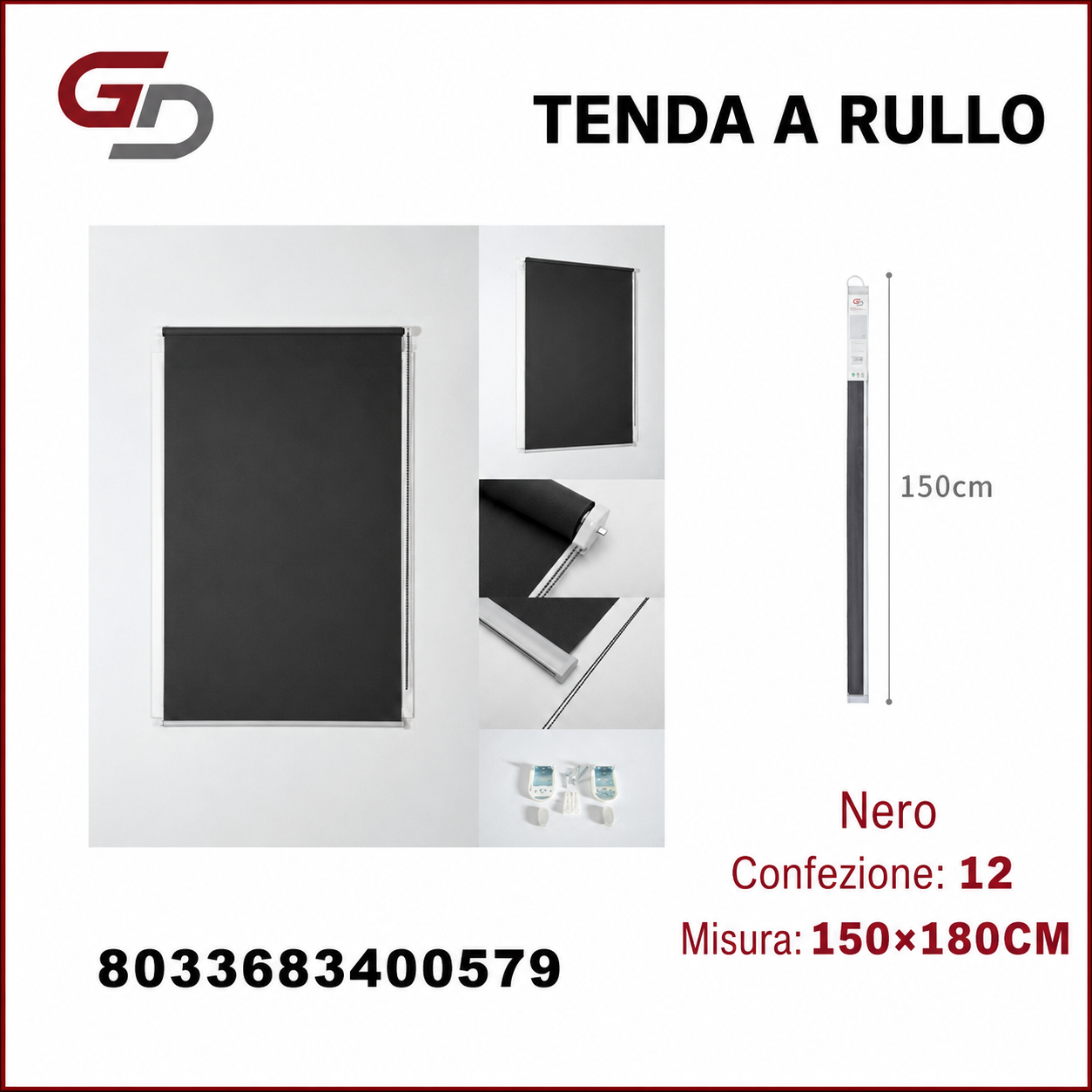 TENDA A RULLO TRASLUCIDA 150*180CM NERO