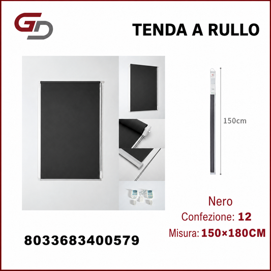 TENDA A RULLO TRASLUCIDA 150*180CM NERO