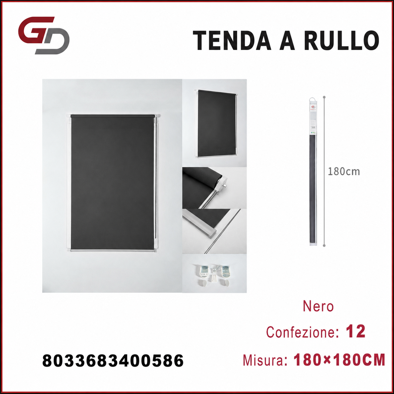 TENDA A RULLO TRASLUCIDA 180*180CM NERO