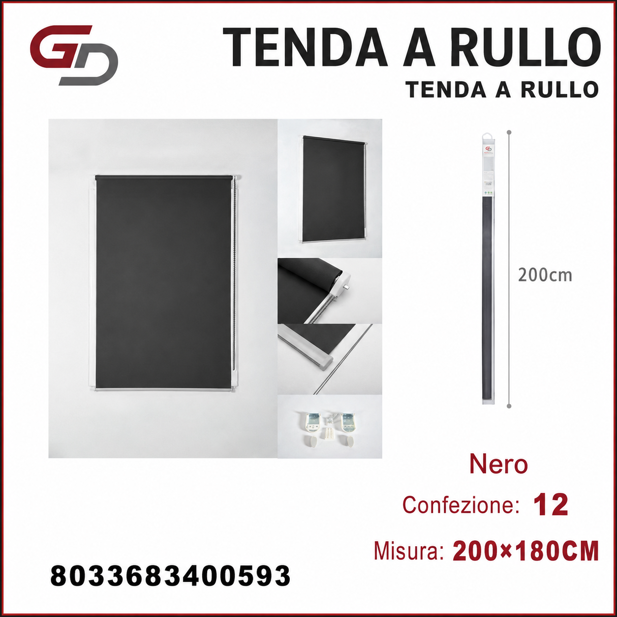 TENDA A RULLO TRASLUCIDA 200*180CM NERO