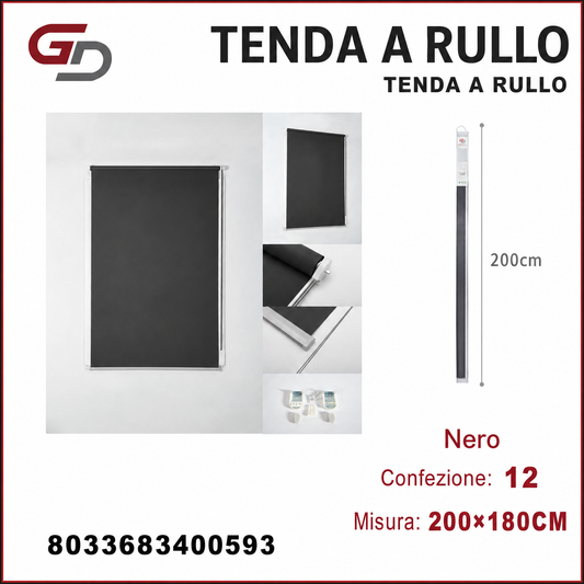 TENDA A RULLO TRASLUCIDA 200*180CM NERO