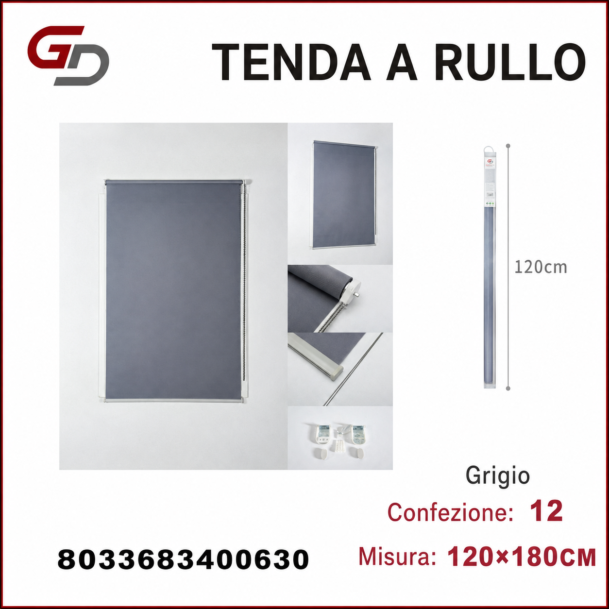 TENDA A RULLO TRASLUCIDA 120*180CM GRIGIO
