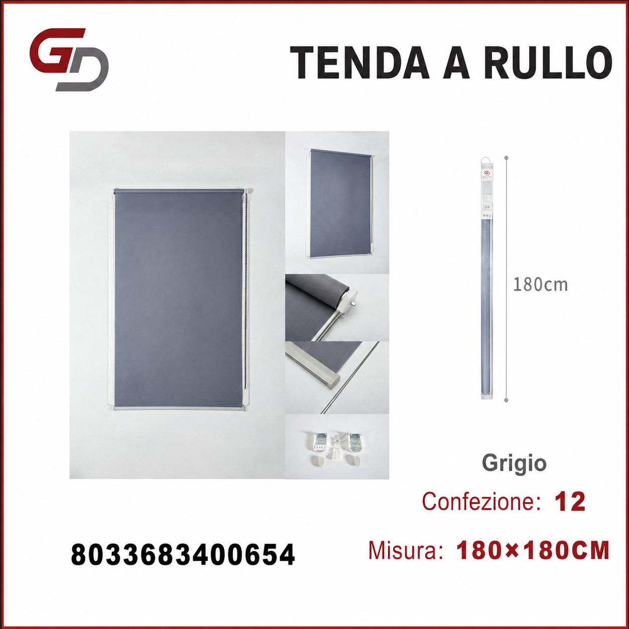 TENDA A RULLO TRASLUCIDA 180*180CM GRIGIO