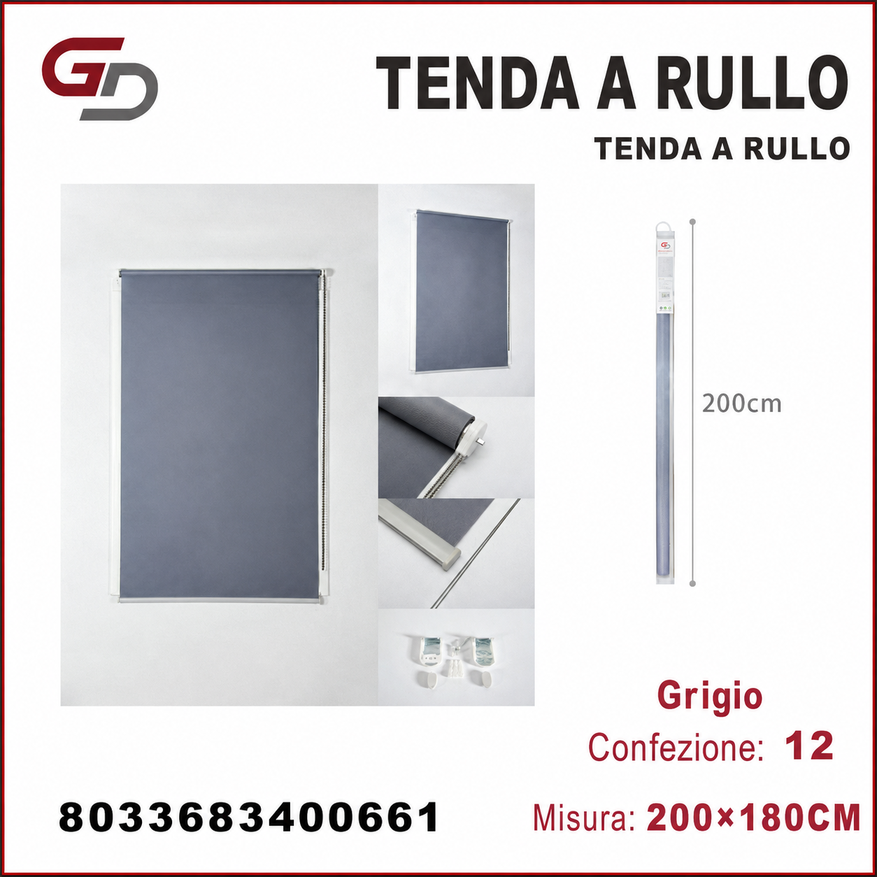 TENDA A RULLO TRASLUCIDA 200*180CM GRIGIO