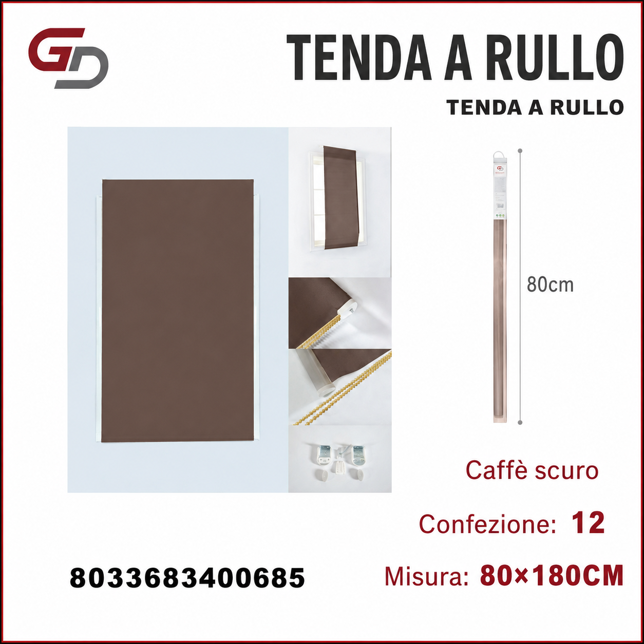 TENDA A RULLO TRASLUCIDA 80*180CM MARRONE SCURO