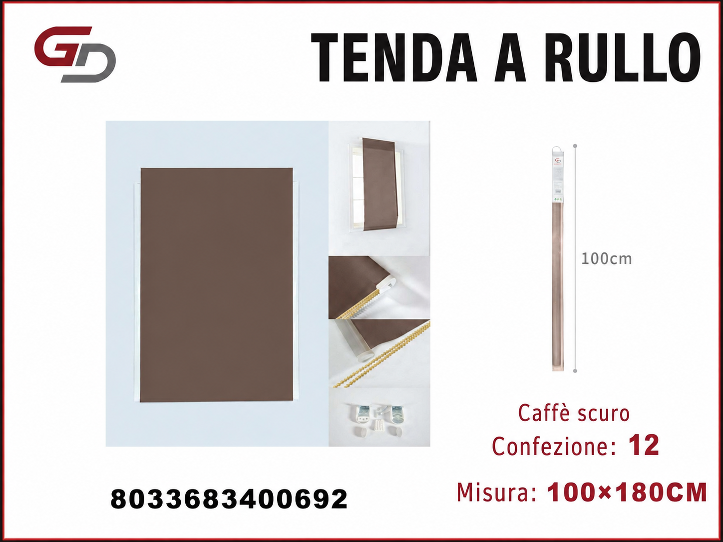 TENDA A RULLO TRASLUCIDA 100*180CM MARRONE SCURO