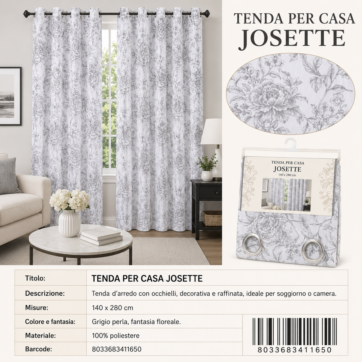 TENDA PER CASA JOSETTE 140*280CM - 8033683411650