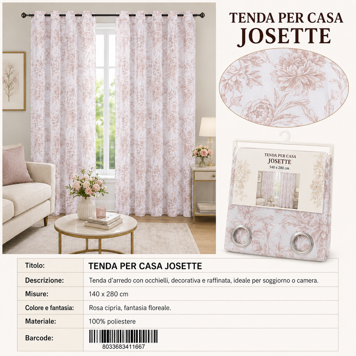 TENDA PER CASA JOSETTE 140*280CM - 8033683411667