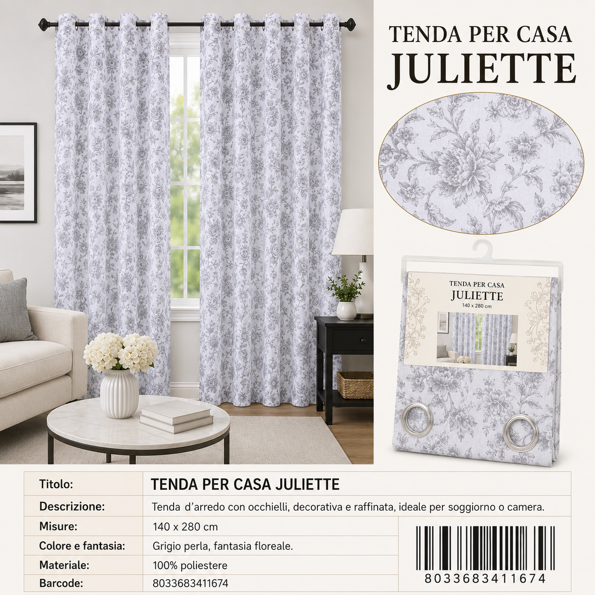 TENDA PER CASA JULIETTE 140*280CM - 8033683411674