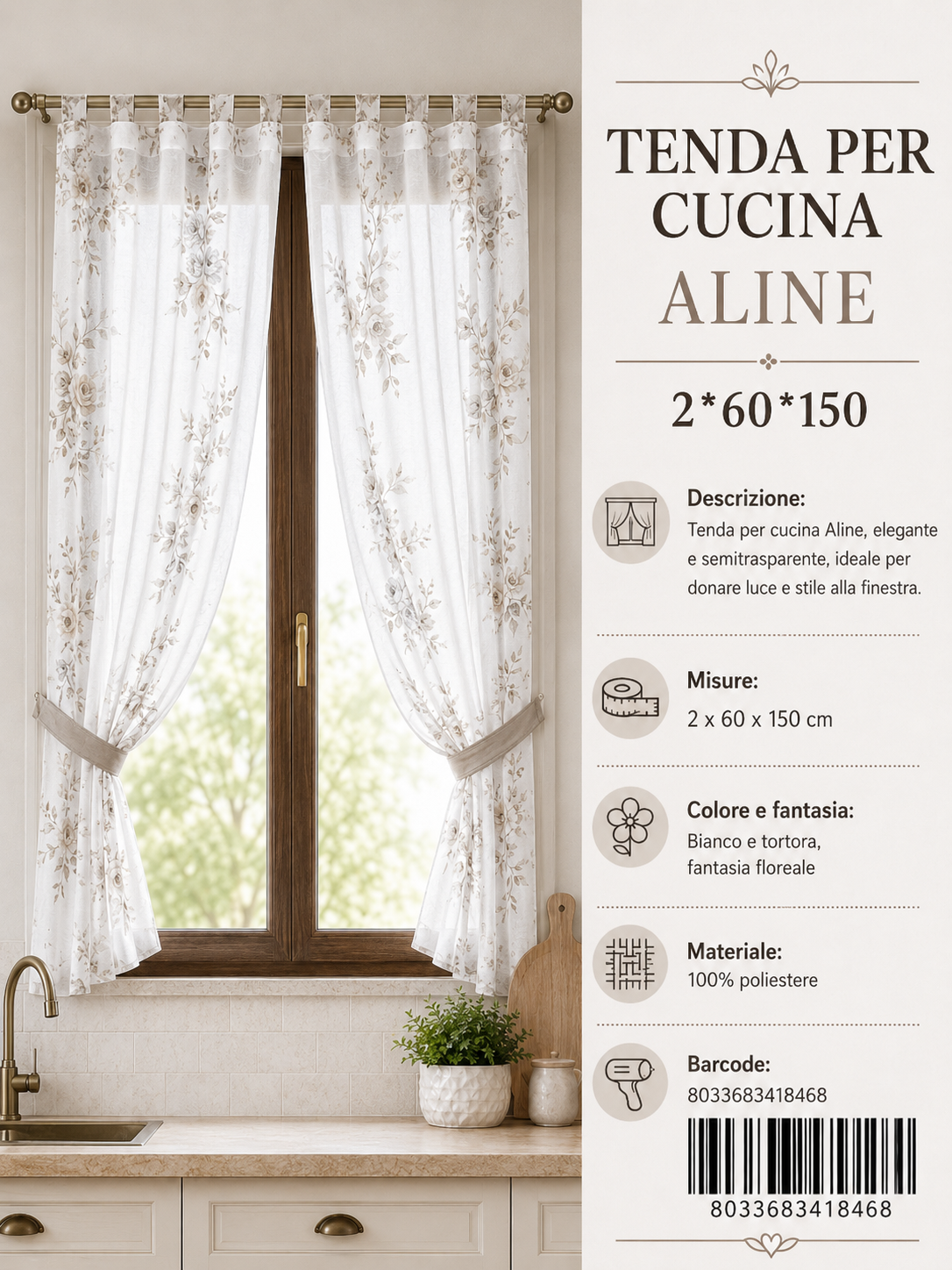 TENDA PER CUCINA ALINE 2*60*150 - 8033683418468