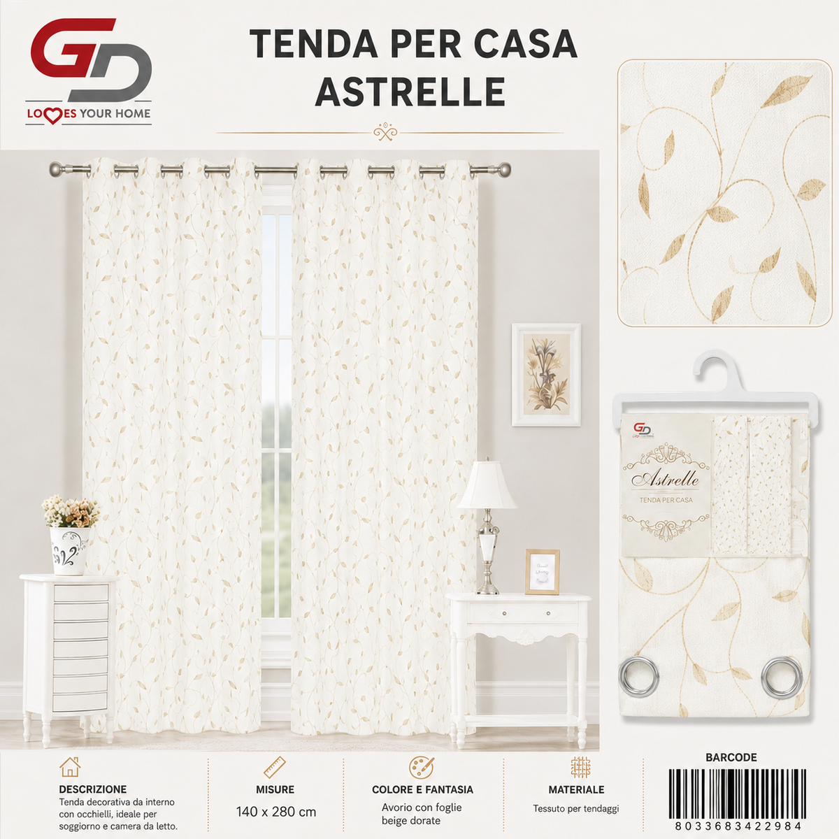 TENDA PER CASA ASTRELLE 140*280CM - 8033683422984