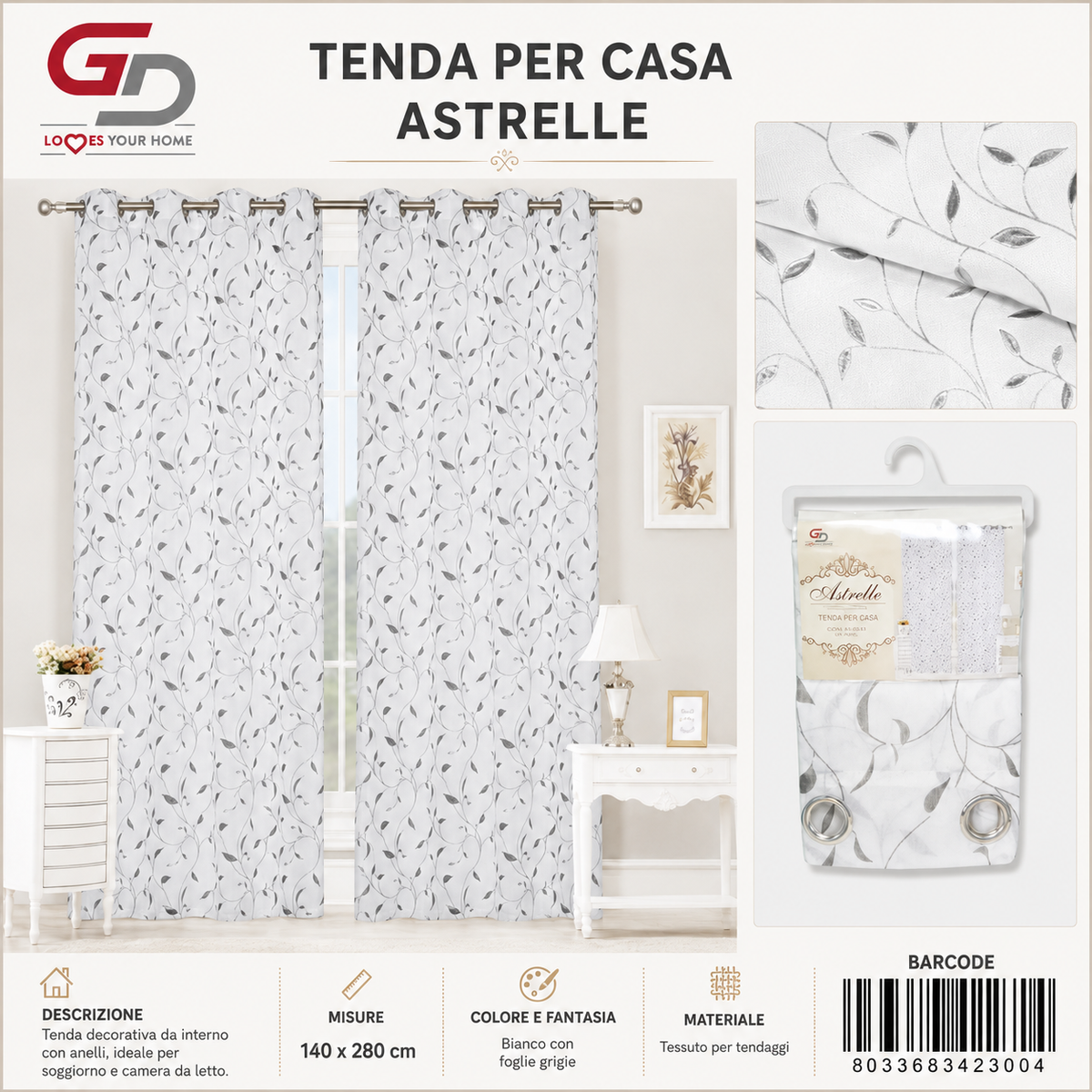 TENDA PER CASA ASTRELLE 140*280CM - 8033683423004