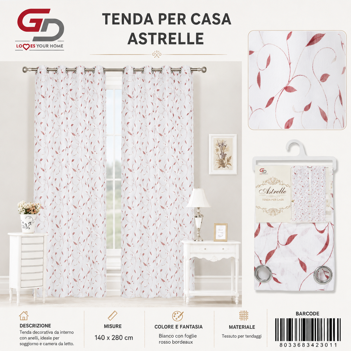 TENDA PER CASA ASTRELLE 140*280CM - 8033683423011