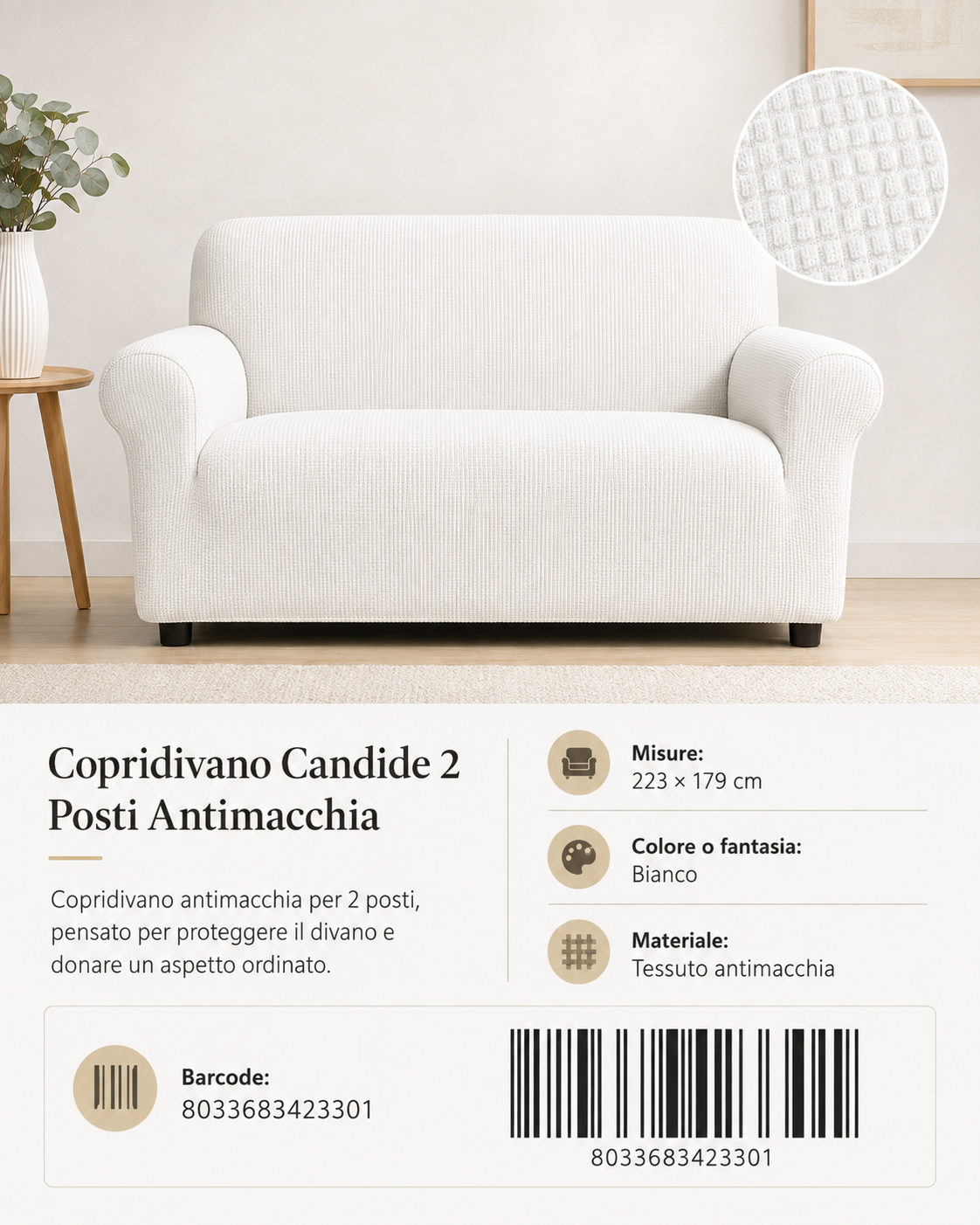 Copridivano Candide 2 Posti 223*179Cm Antimacchia - 8033683423301