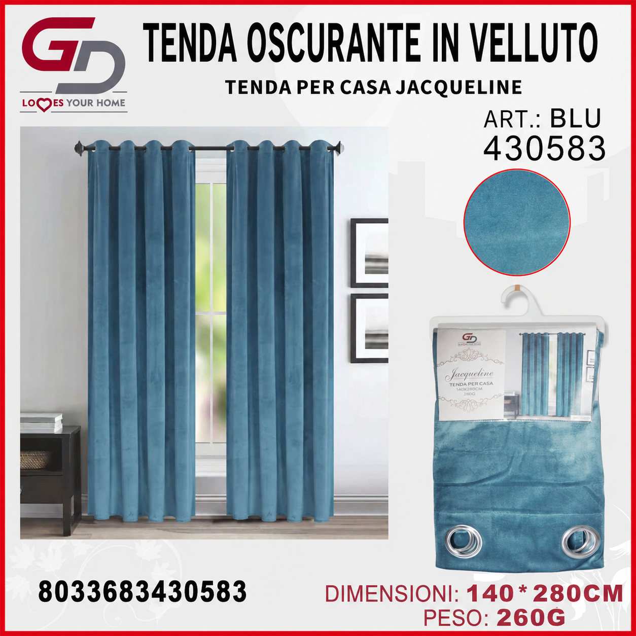 TENDA PER CASA JACQUELINE 140*280CM 260G