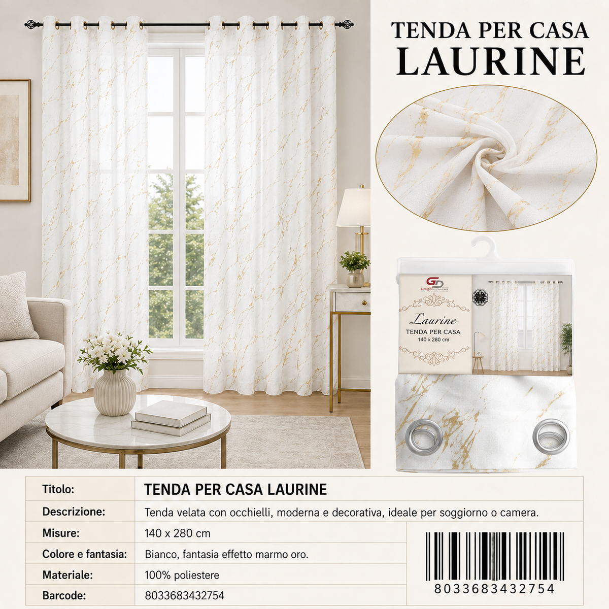 TENDA PER CASA LAURINE 140*280CM - 8033683432754