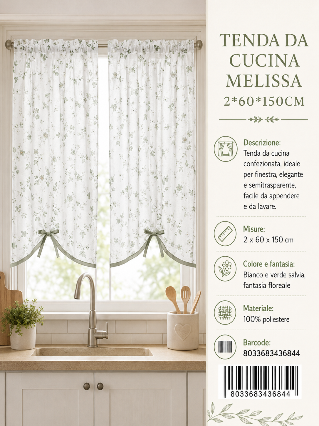 TENDA DA CUCINA MIRABELLE 2*60*150CM - 8033683436844