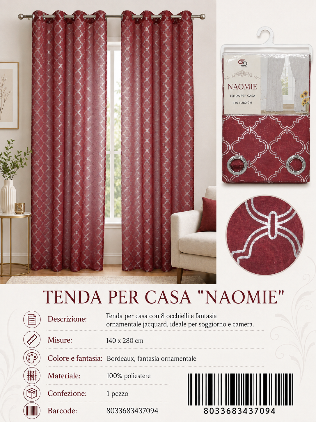 TENDA PER CASA NAOMIE 140*280CM