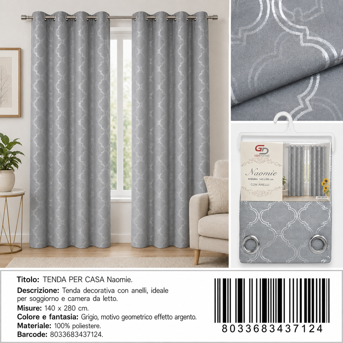TENDA PER CASA NAOMIE 140*280CM - 8033683437124