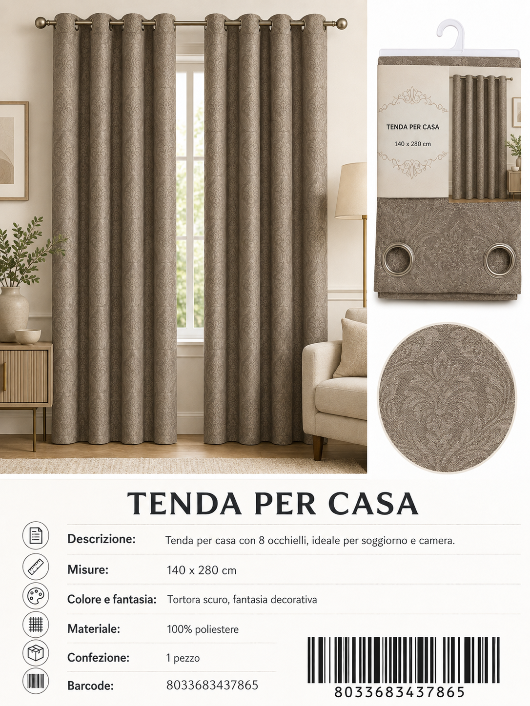 TENDA PER CASA ODETTE 140*280CM