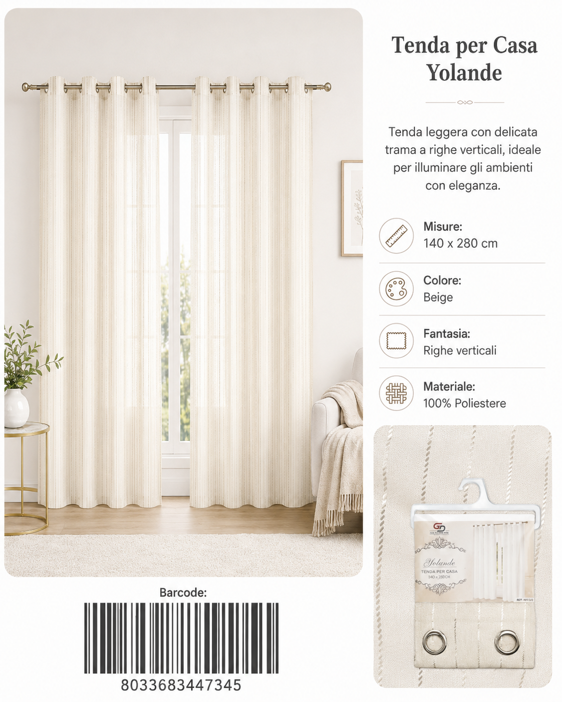 TENDA PER CASA YOLANDE 140*280CM - 8033683447345