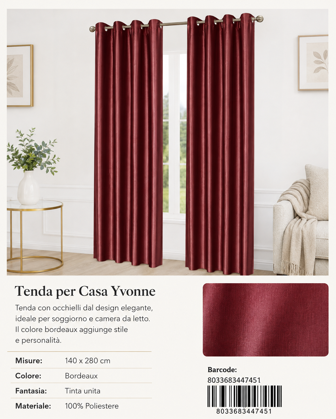 TENDA PER CASA YVONNE 140*280CM - 8033683447451