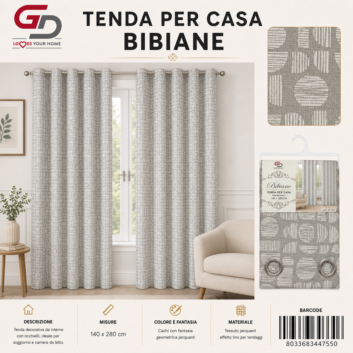 TENDA PER CASA BIBIANE 140*280CM - 8033683447550