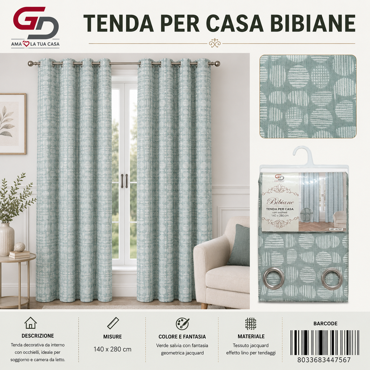 TENDA PER CASA BIBIANE 140*280CM - 8033683447567