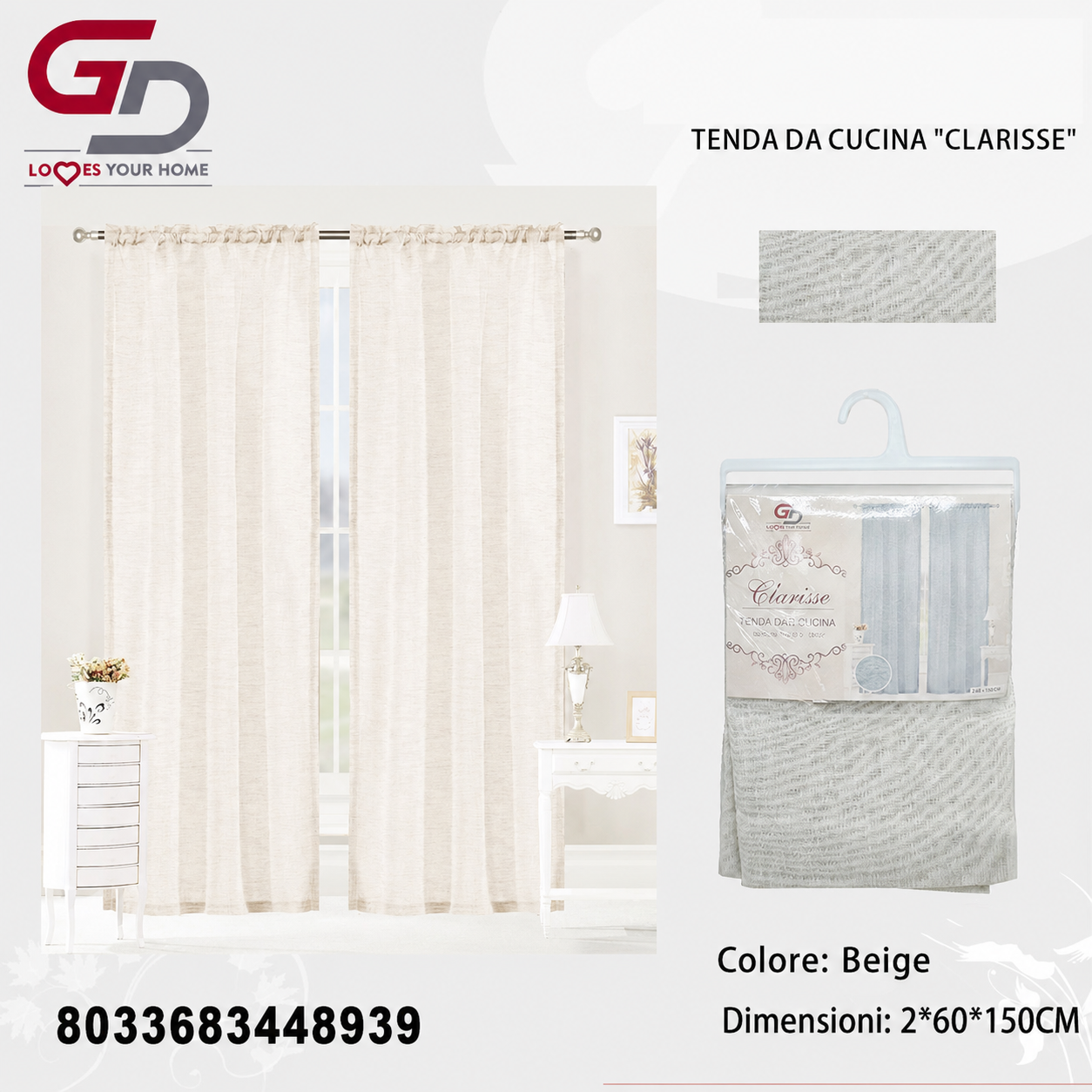 TENDA DA CUCINA CLARISSE 2*60*150CM 2*60*150CM