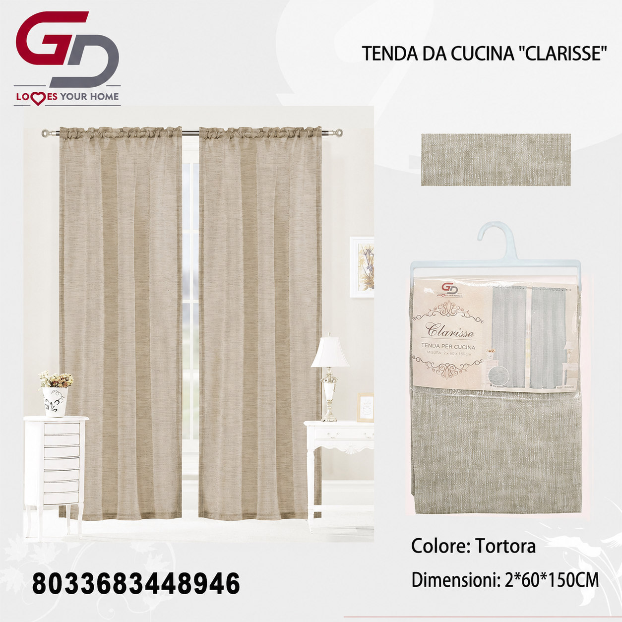 TENDA DA CUCINA CLARISSE 2*60*150CM 2*60*150CM