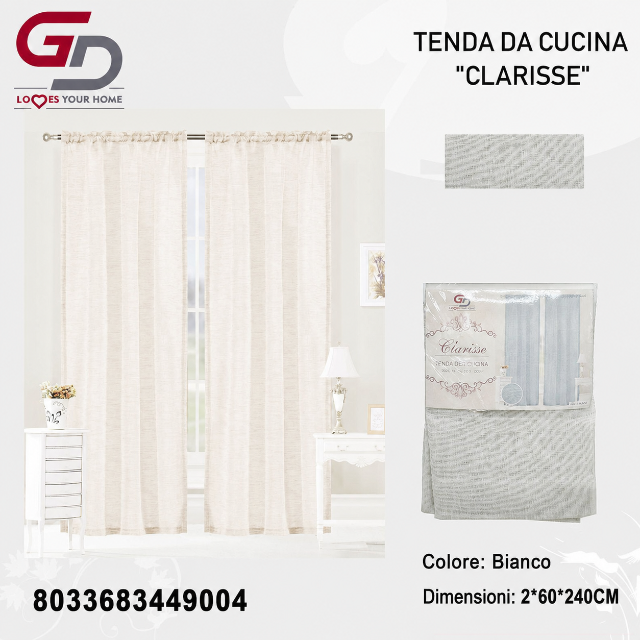 TENDA DA CUCINA CLARISSE 2*60*240CM 2*60*240CM