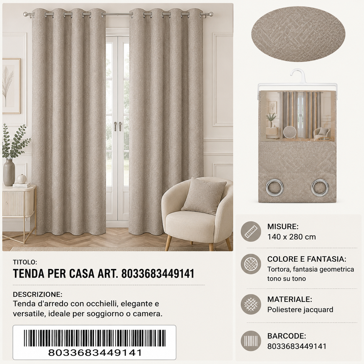 TENDA PER CASA CLEA 140*280CM - 8033683449141