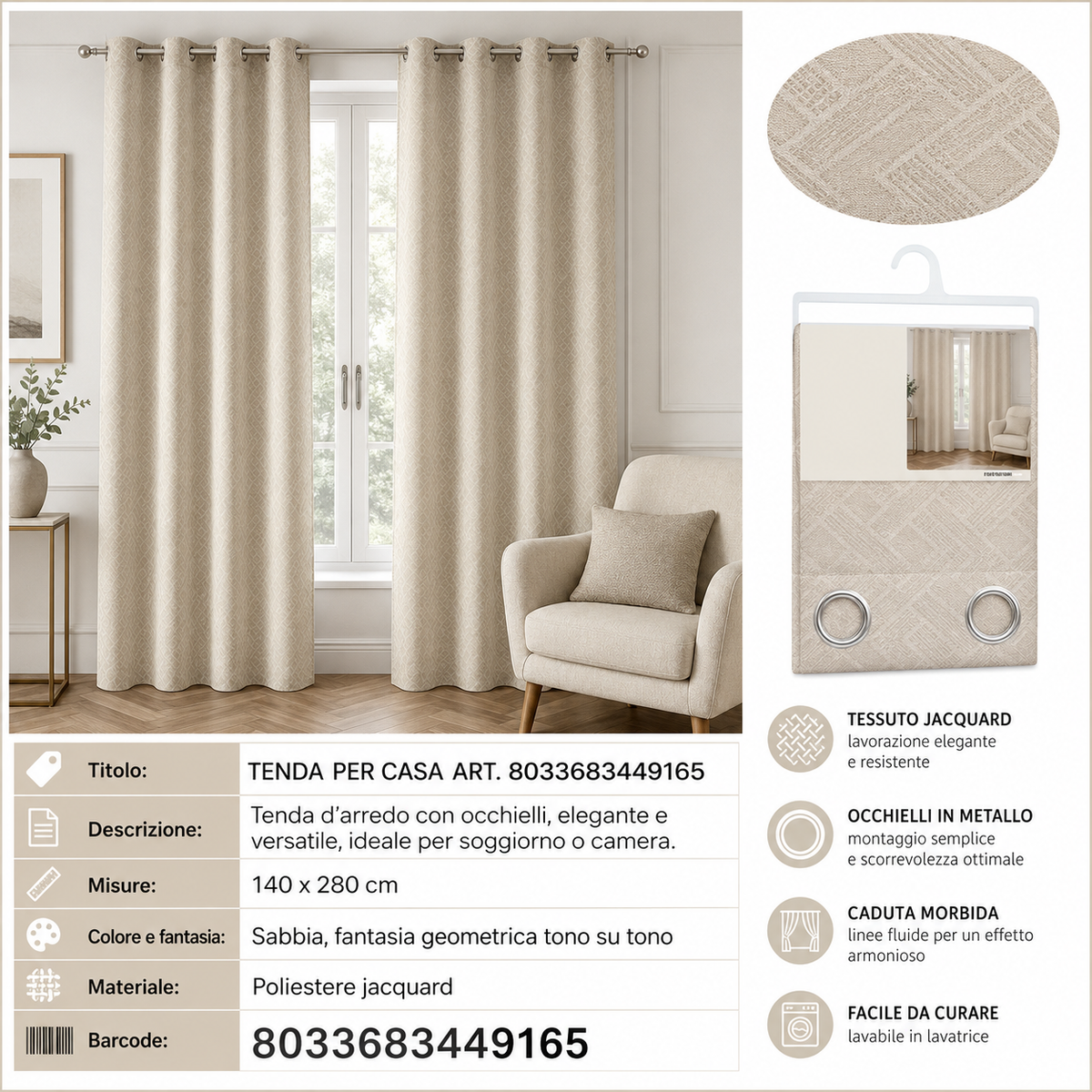 TENDA PER CASA CLEA 140*280CM - 8033683449165